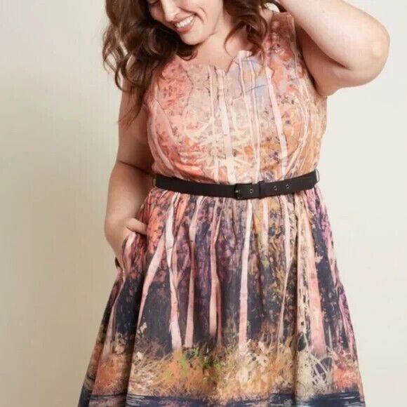 ModCloth Womens Certifiably Sweet Dress Small Sleeveless Pink Trees *No Belt - Picture 13 of 13